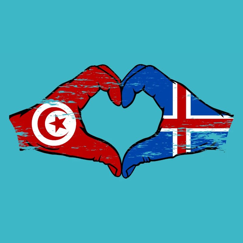 Tunisie Islande drapeau mains forme de coeur utilisé