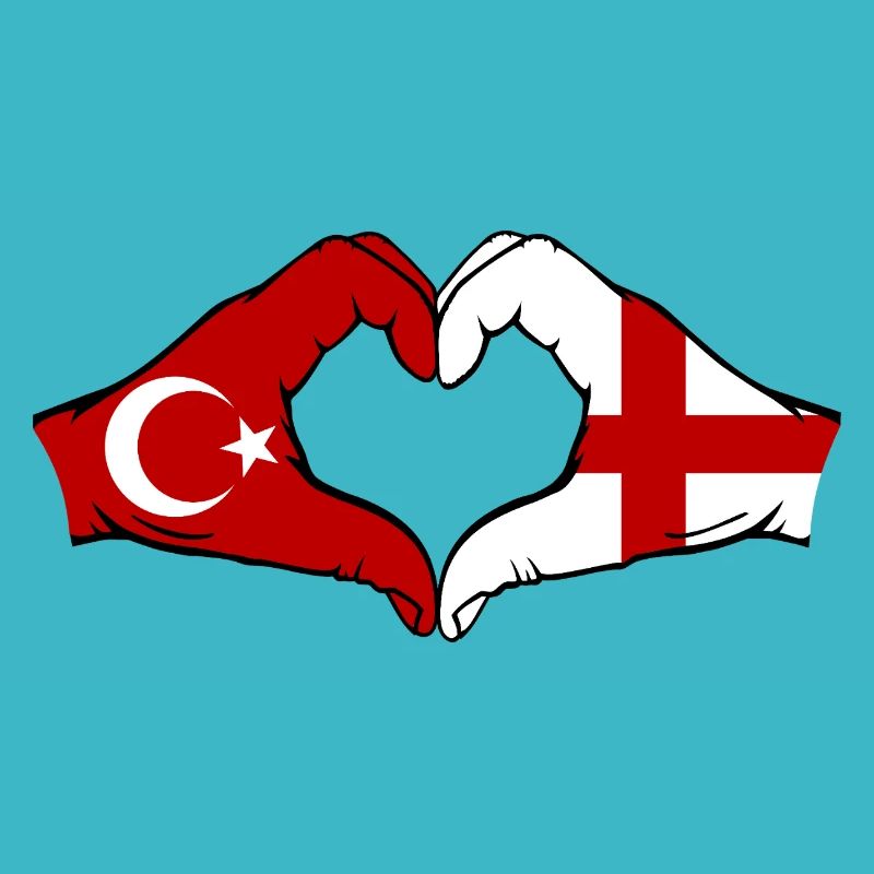 Turquie Angleterre Drapeau Mains Coeur Forme