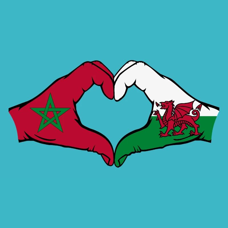Maroc Pays de Galles Drapeau Mains Coeur Forme