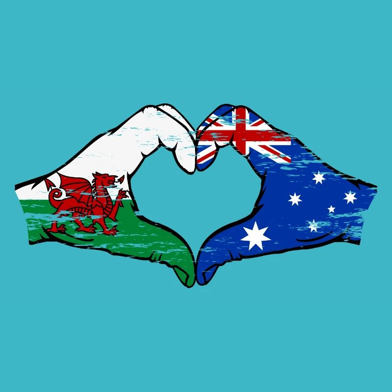 Pays de Galles Australie drapeau mains forme de coeur utilisé