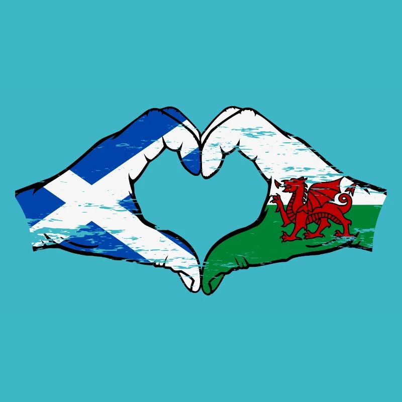 Ecosse Pays de Galles Drapeau Mains Coeur Forme Utilisé