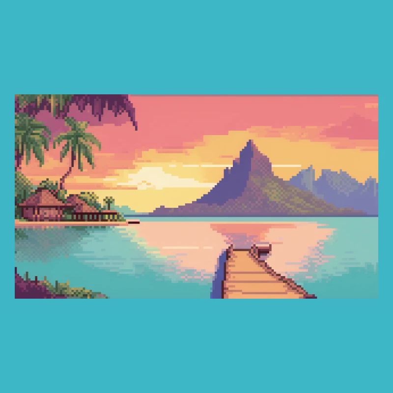 Bora Bora, French Polynesia - Pixel Art