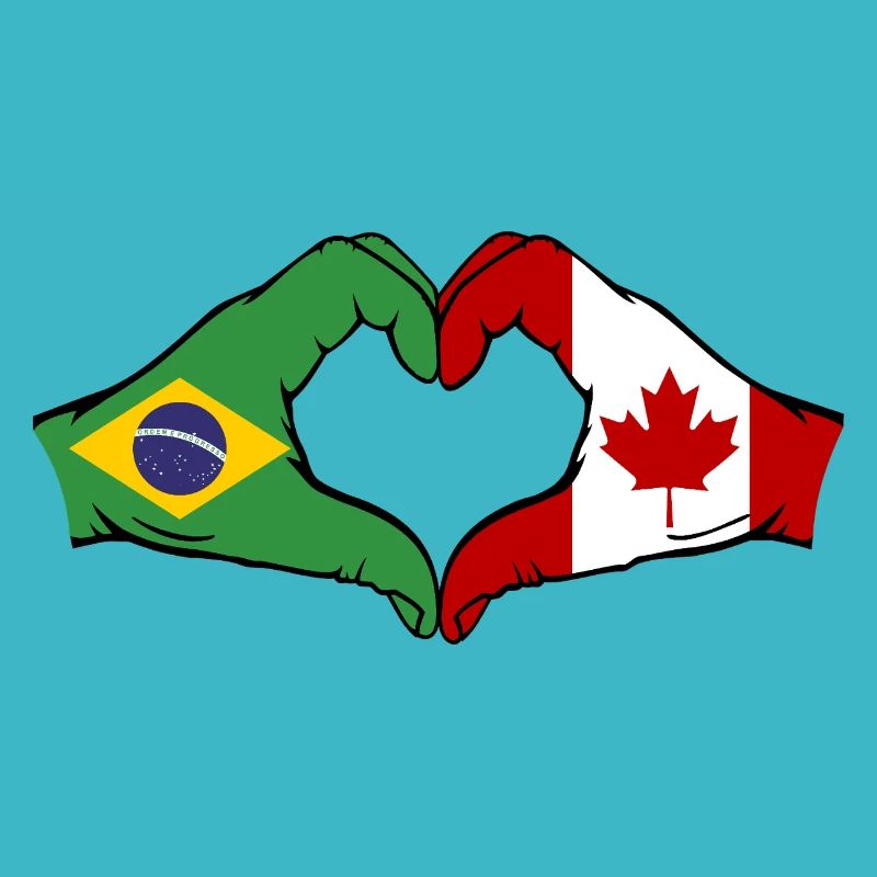 Brésil Canada Drapeau Mains Coeur Forme