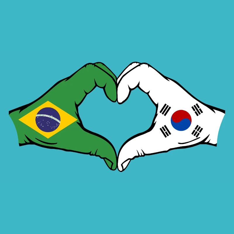 Brésil Corée du Sud Mains Coeur Forme