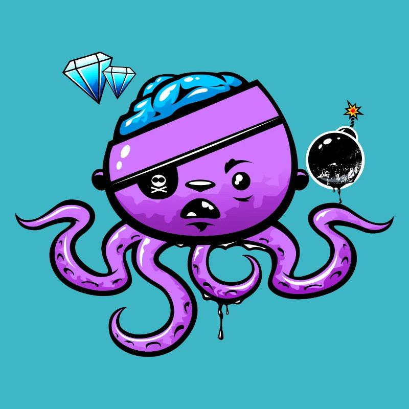 Piraten-Oktopus mit Bombe