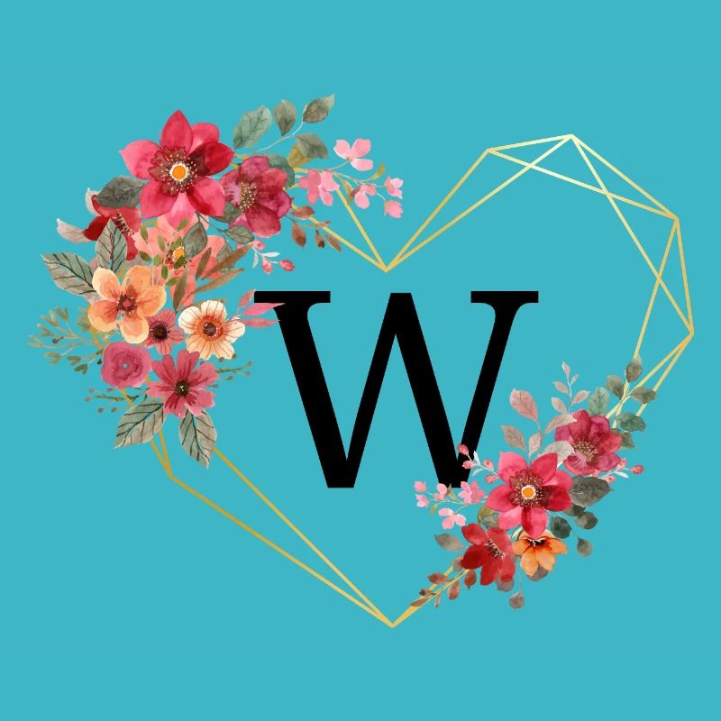 Floral Gold Herz Buchstabe w