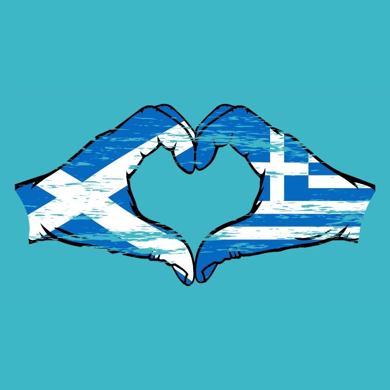 Mains de drapeau de l’Écosse Grèce en forme de coeur utilisé