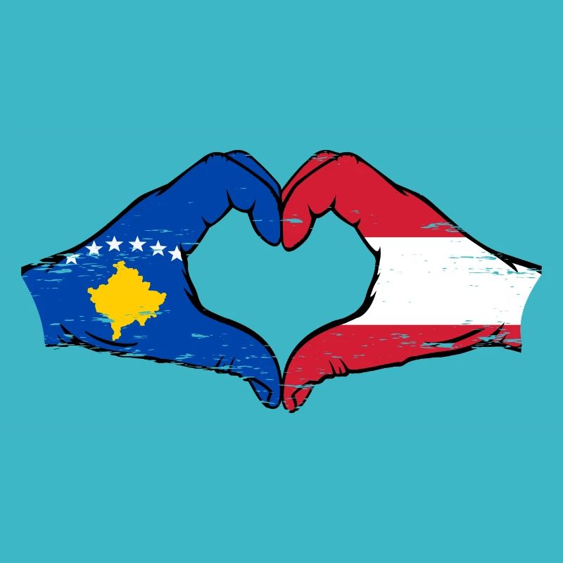 Kosovo Autriche Drapeau Mains Coeur Forme Utilisé