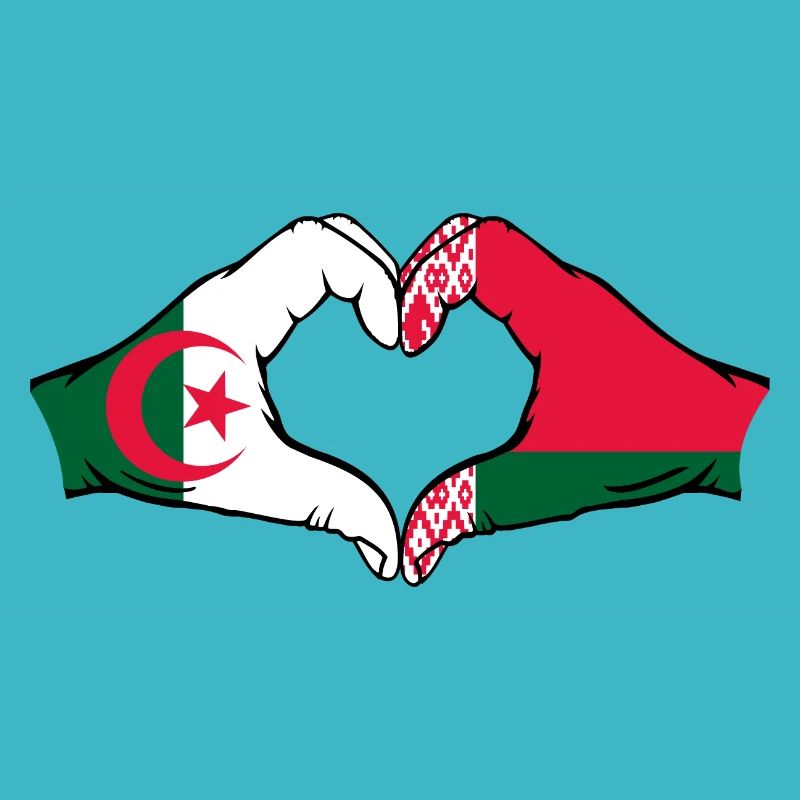 Algérie Biélorussie Drapeau Mains Coeur Forme