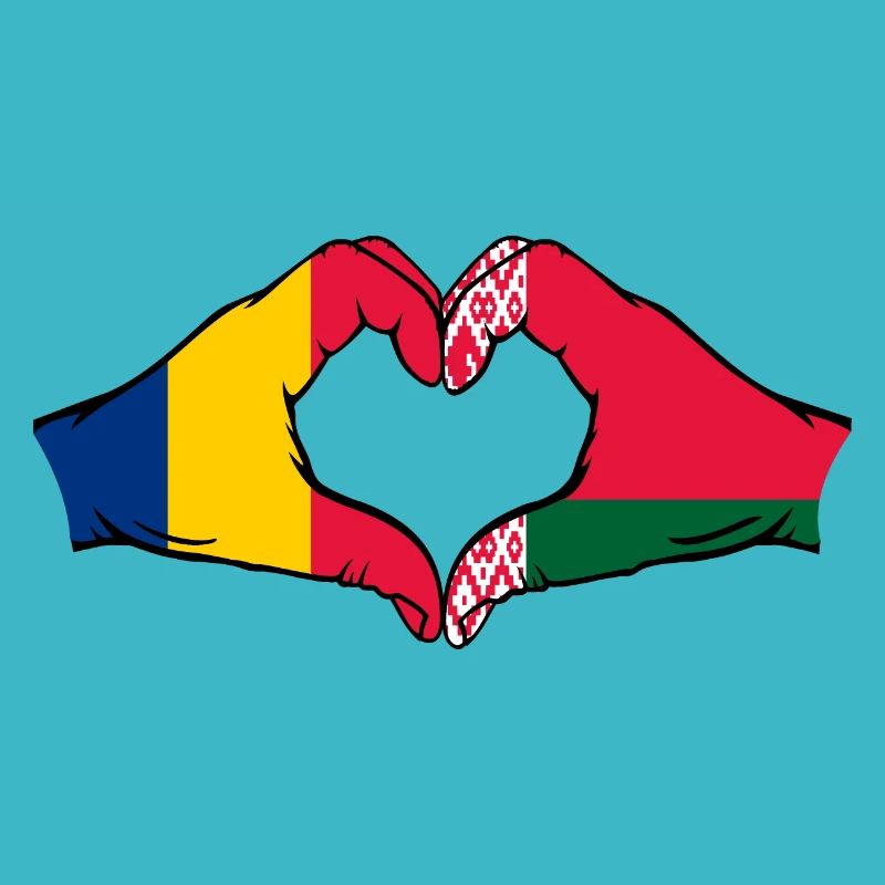 Roumanie Biélorussie Drapeau Mains Coeur Forme