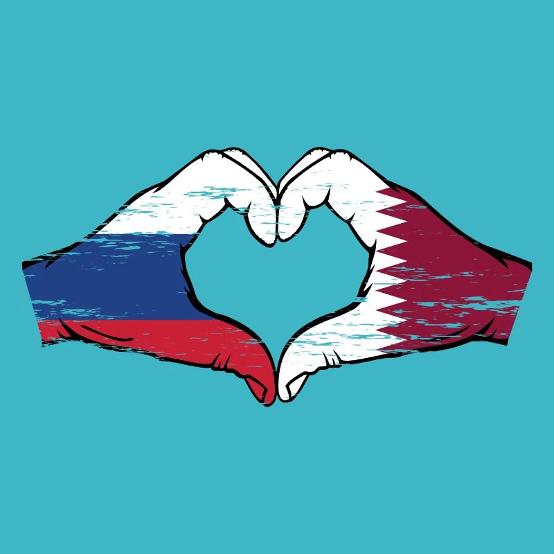 Drapeau de la Russie Qatar mains forme de coeur utilisé