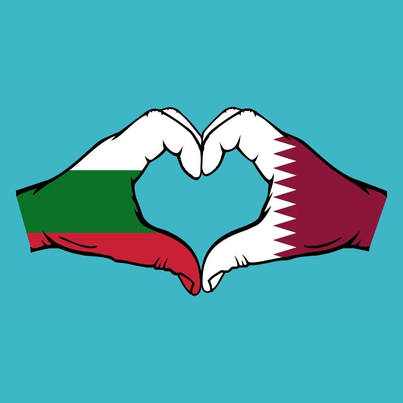 Bulgaria Qatar Flag Hands Heart Shape