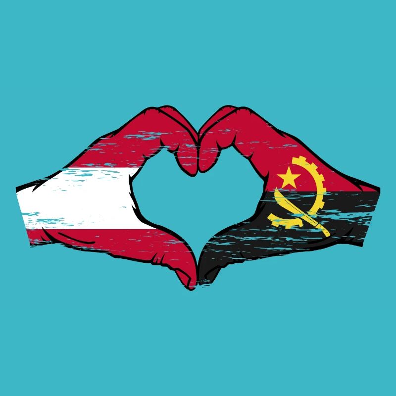 Autriche Angola drapeau mains forme de coeur utilisé