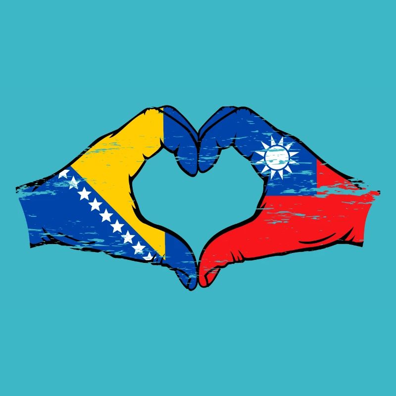 Bosnie Taiwan drapeau mains forme de coeur utilisé