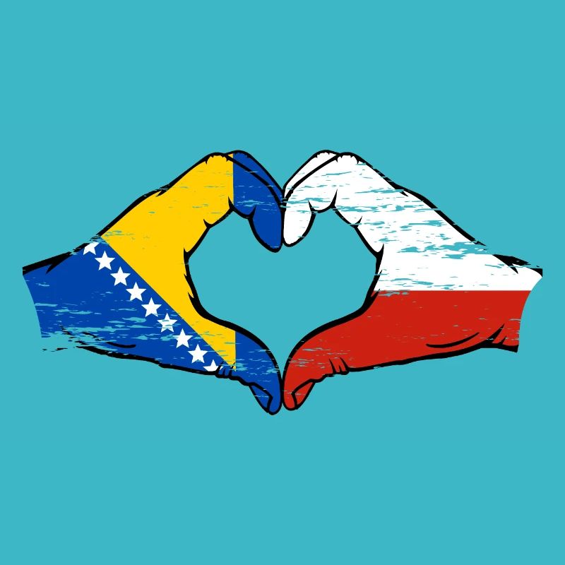 Bosnie Pologne drapeau mains forme de coeur utilisé