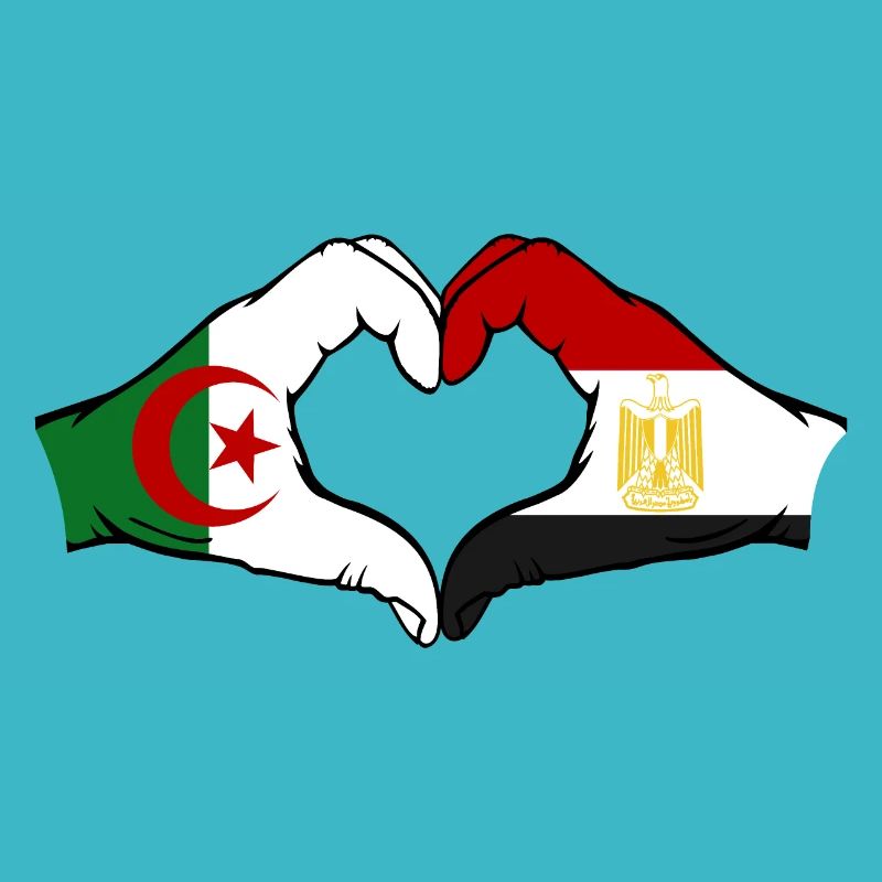 Algérie Égypte Drapeau Mains Coeur Forme
