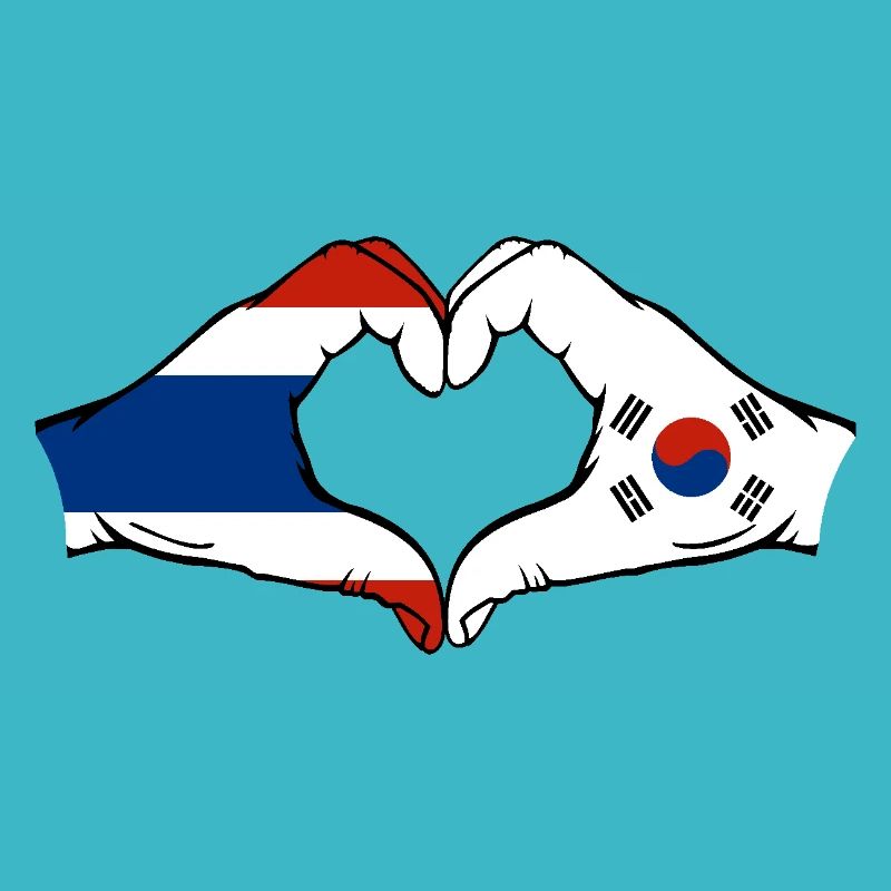 Thaïlande Corée du Sud Drapeau Mains Coeur Forme