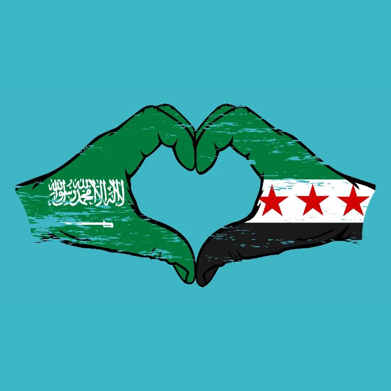 Saudi Arabia Syria Flag Hands Heart Shape Used