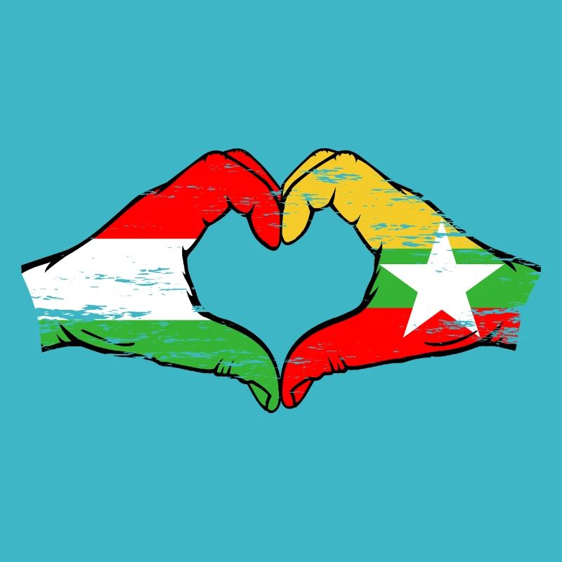 Hongrie Myanmar drapeau mains forme de coeur utilisé