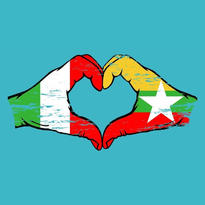 Italie Myanmar drapeau mains forme de coeur utilisé