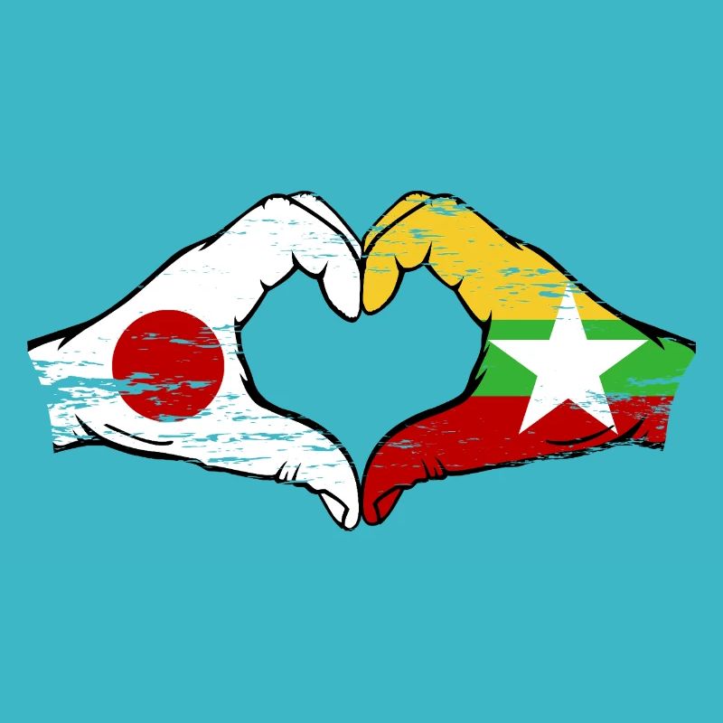 Japon Myanmar drapeau mains forme de coeur utilisé