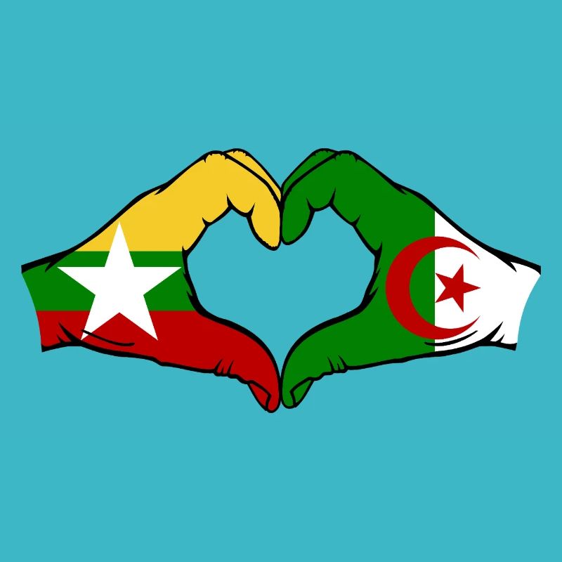 Myanmar Algérie Drapeau Mains Coeur Forme