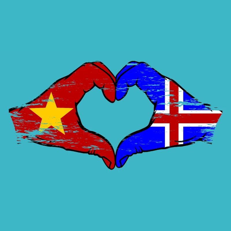 Drapeau de l’île du Vietnam mains forme de coeur utilisé