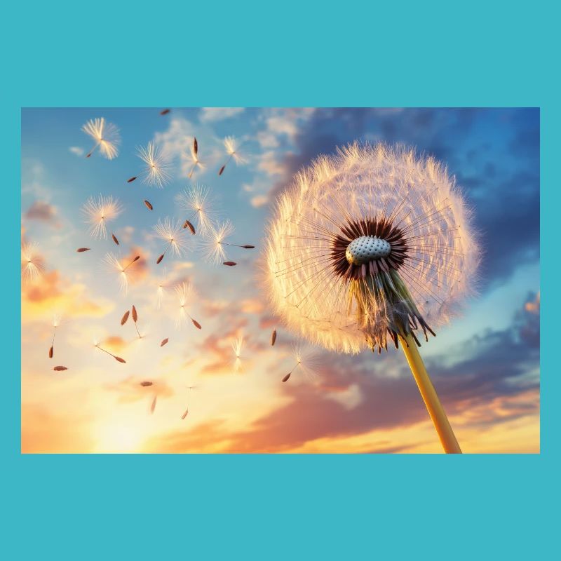 Löwenzahnflug im Abendlicht