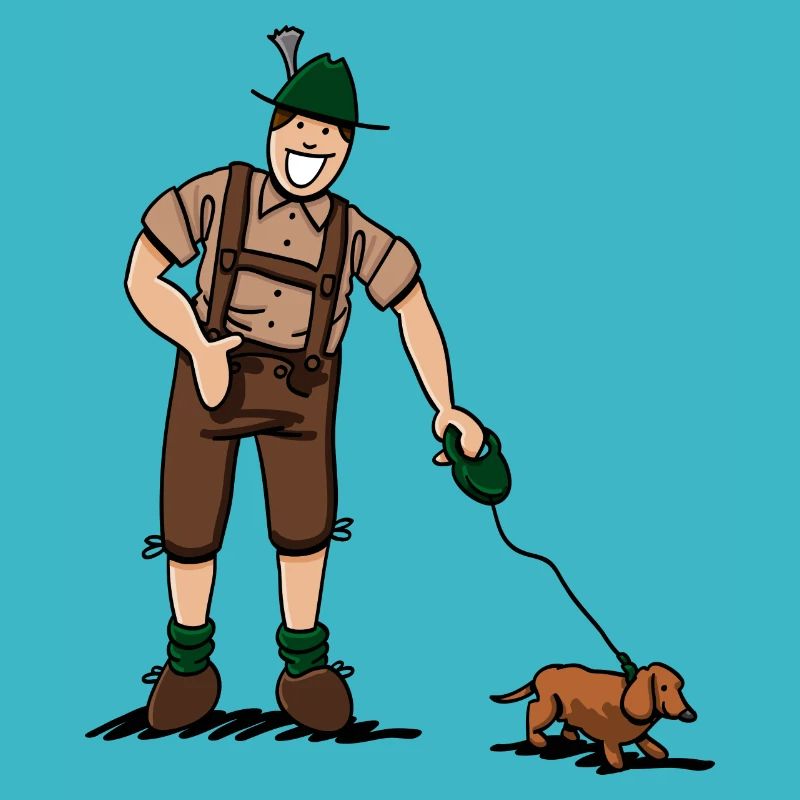 Bayer en pantalon de cuir avec teckel