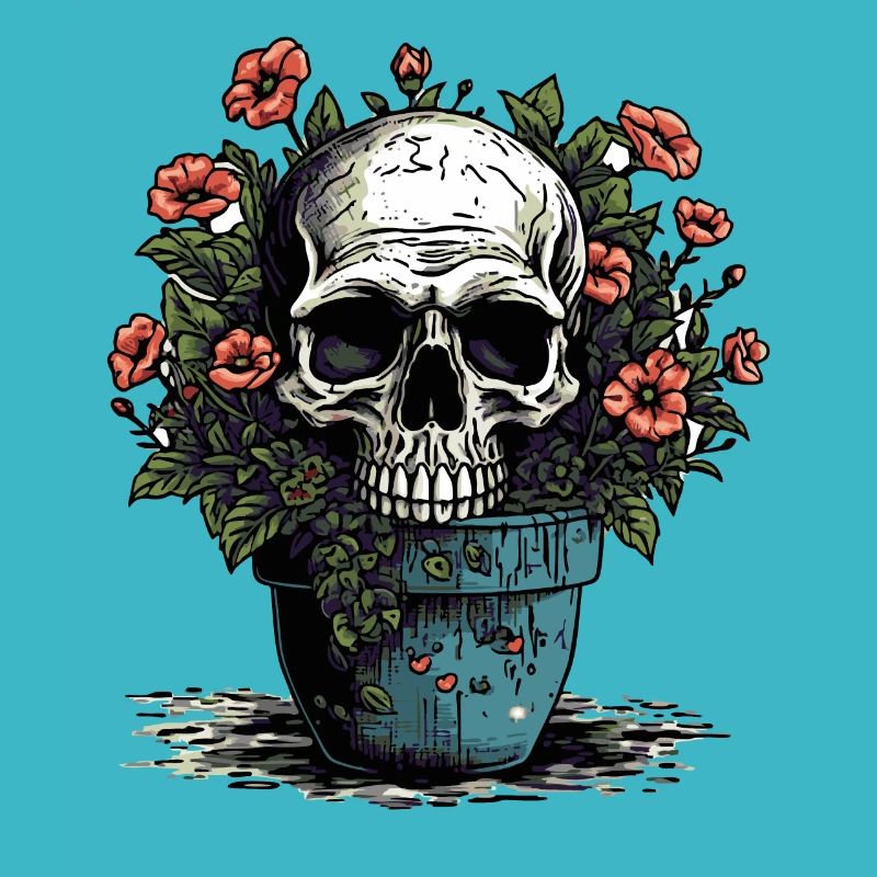 Totenkopf und Topfpflanzen