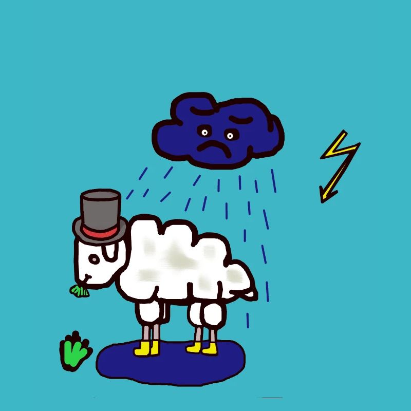 Bad weather: sheep, rain cloud, rain, mutton