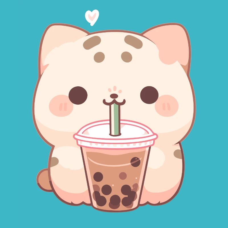 Kawaii Cat Drinks Boba Bubble Tea Chibi