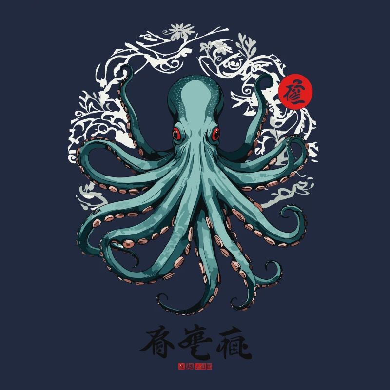 Conception d’affiche japonaise Octopus Ukiyo-E Kanji