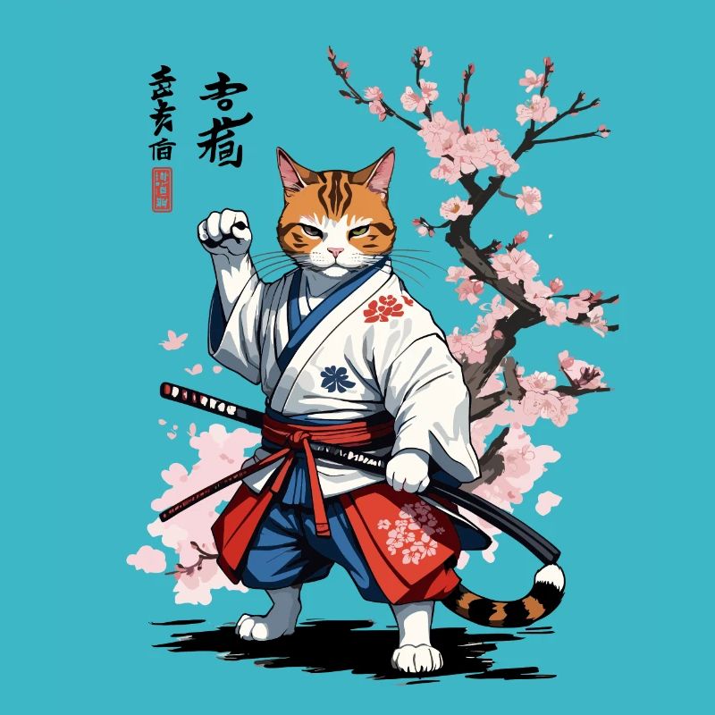 Samurai Katze Ukiyo-E Streetwear Design