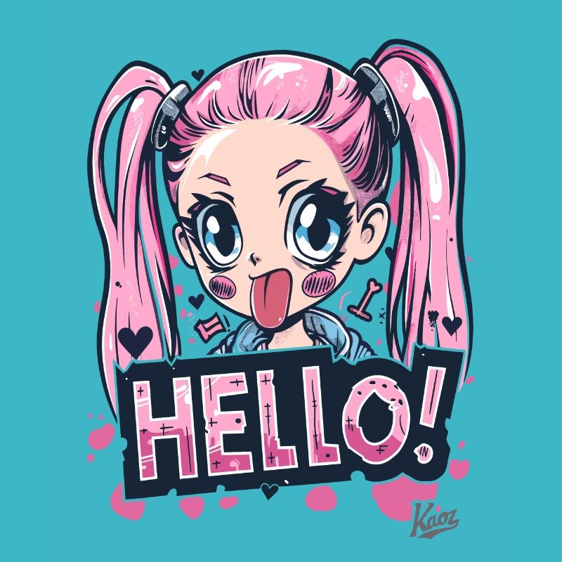 Cartoon eines frechen, frischen Mädchen mit Zöpfen