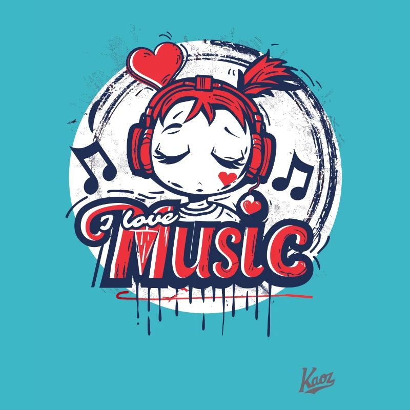 kawaii süßes Mädchen mit Kopfhörer und Musik