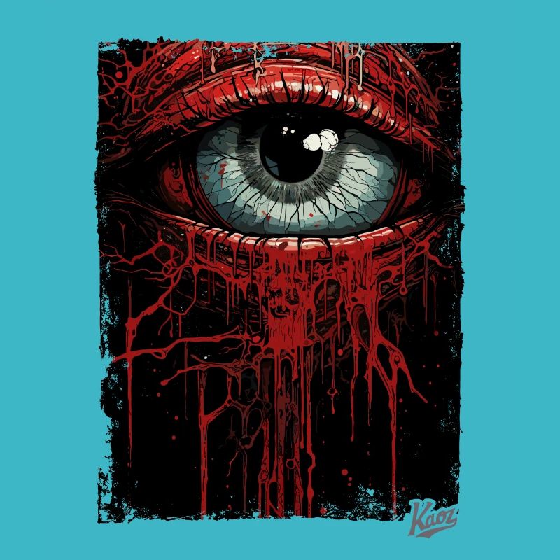 Traurige Augen mit tropfender roter Farbe