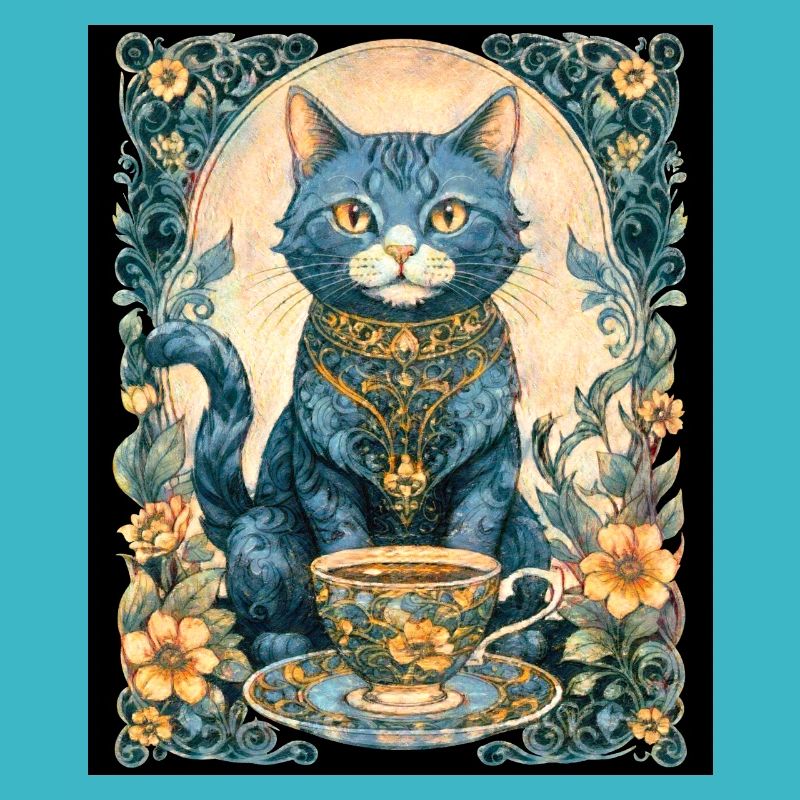 Elegante Vintage Katze mit Teetasse Elegant