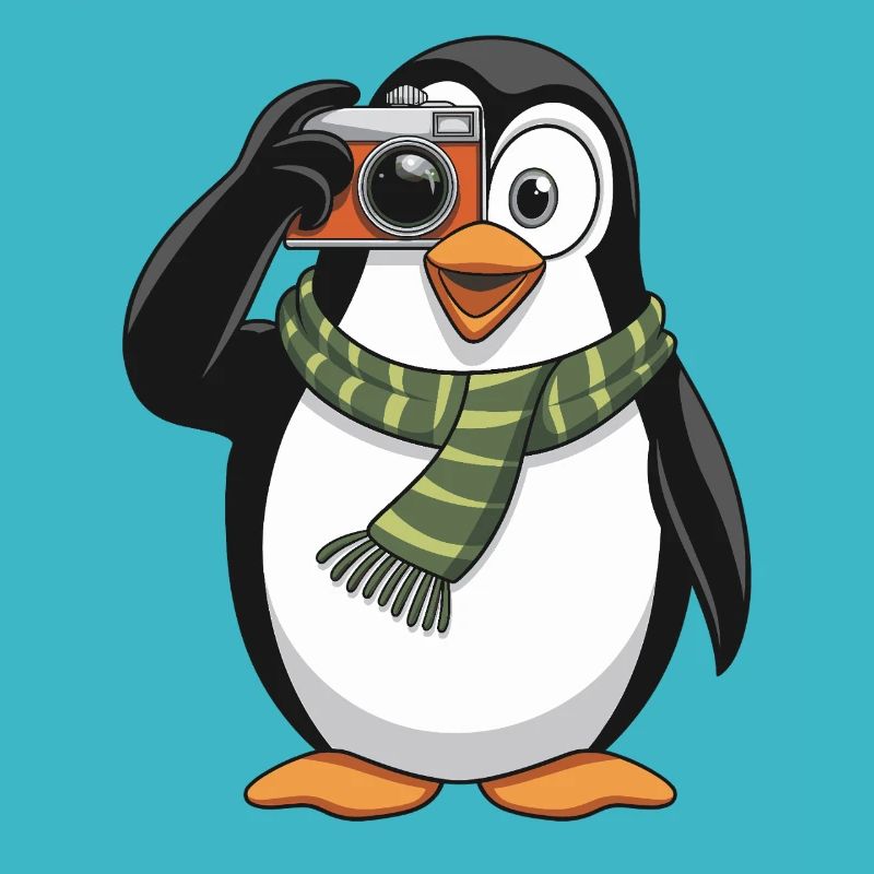 Cute penguin with camera for animal lovers