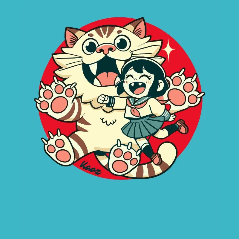 Chat géant et petite fille chat