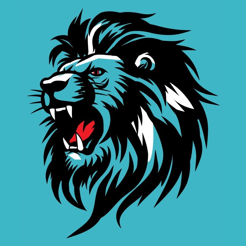 Rowing Lion Silhouette with Red Tongue