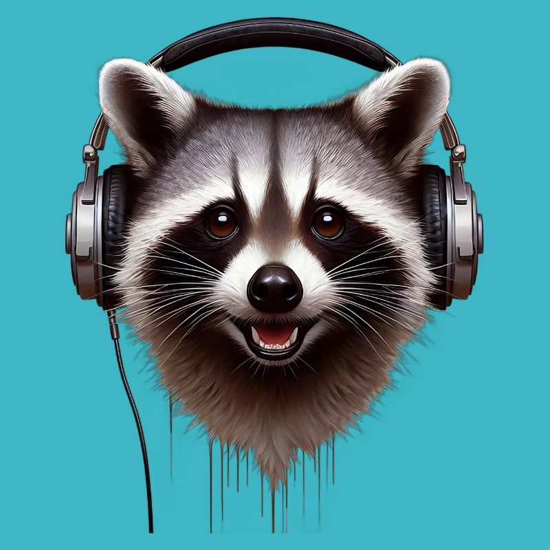 Waschbär mit Kopfhörern