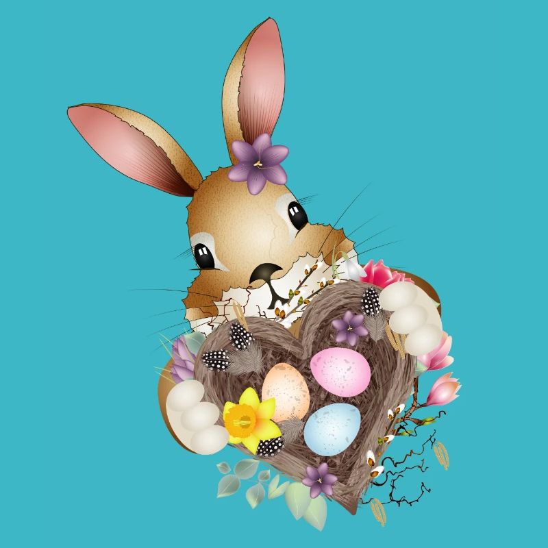 Cute Easter bunny with heart and Easter basket