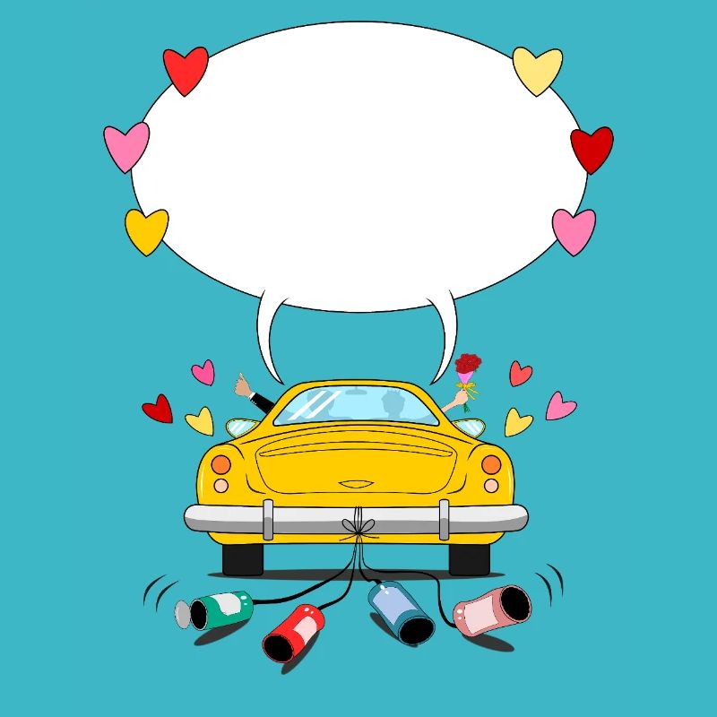 Wedding car with speech bubble in yellow