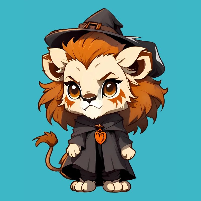 Lion d’Halloween mignon avec chapeau de sorcière.