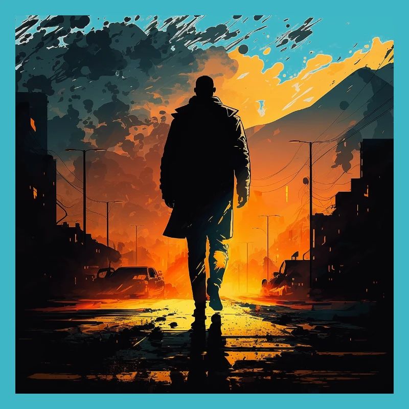 Vagabond urbain au coucher du soleil