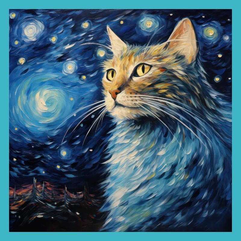 Cat, Cat Motif, Van Gogh, Starry Night