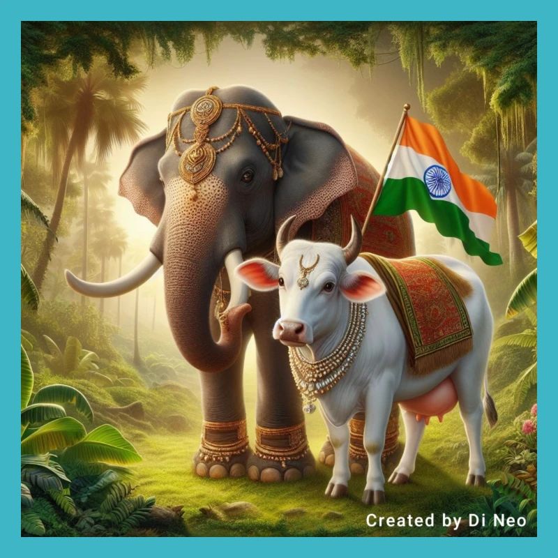 Vache indienne sacrée avec éléphant