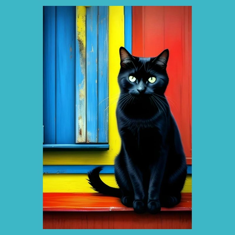 Chat noir devant la fenêtre