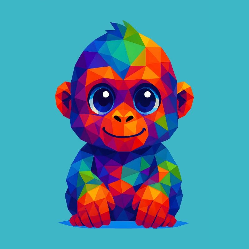 WPAP Polygon Kawaii Stil Tiere Baby Gorilla 2